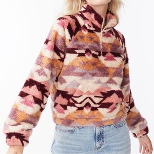 Aeropostale | Aztec Print Sherpa Half Zip Pullover Jacket | pink/beige | Size M